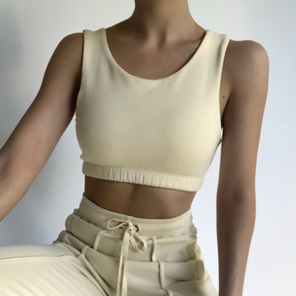 PARENTEZI Pima Cotton French Terry Bralette in Nude Creme Size M